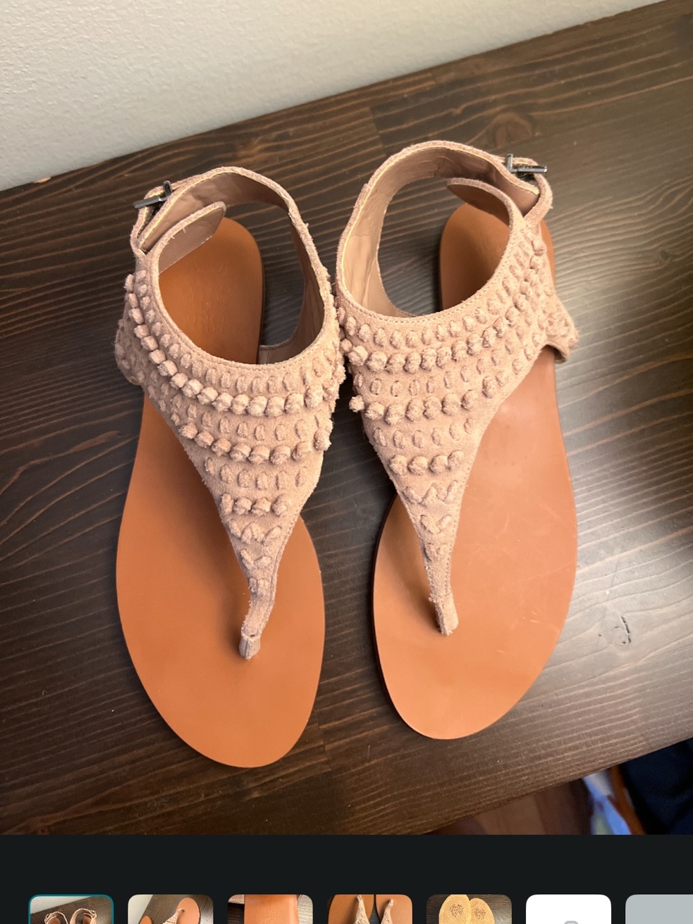 Vince Camuto Blush Suede Pom-Trim Thong Sandals